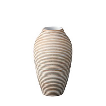 White Striped Kiln Mango Wood Classic Vase