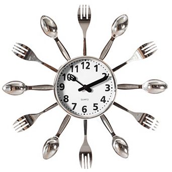 Clockswise Bulk Set of 10 pc 14" Oversized Decorative 3D Cutlery Utensil Spoon and Fork Wall Clock
