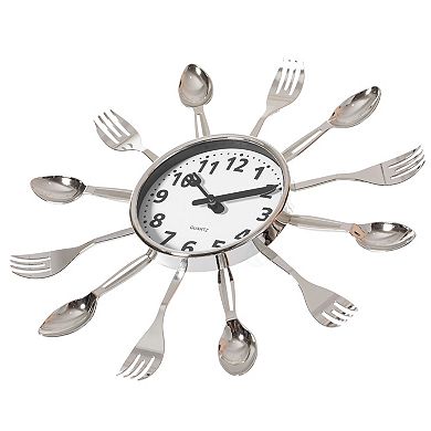 Clockswise Bulk Set of 10PC 14" Oversized Decorative 3D Cutlery Utensil Spoon and Fork Wall Clock