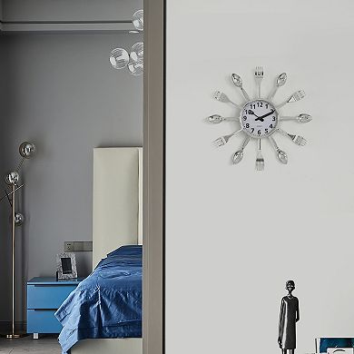 Clockswise Bulk Set of 10PC 14" Oversized Decorative 3D Cutlery Utensil Spoon and Fork Wall Clock