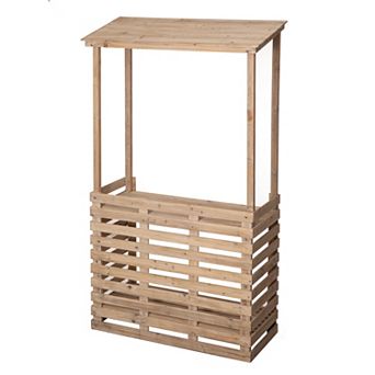 Vintiquewise Multi-Use Wooden Outdoor Bar Counter with Roof Garden & Patio Serving Station