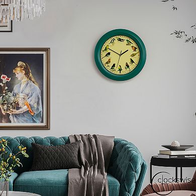 Clockswise 12" Round Decorative Singing Bird Wall Clock Battery-Operated