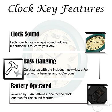 Clockswise 12" Round Decorative Singing Bird Wall Clock Battery-Operated