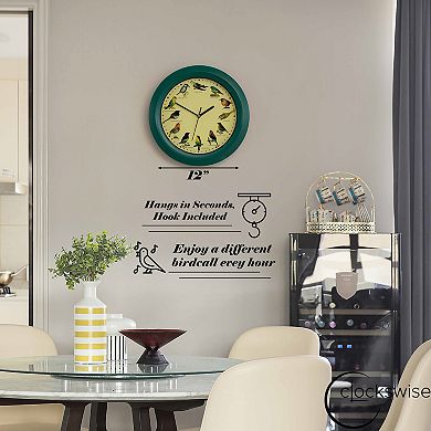 Clockswise 12" Round Decorative Singing Bird Wall Clock Battery-Operated
