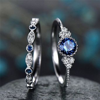 2 pc Rings for Women Shiny Round Zirconia Jewelry for Engagement Party Ring