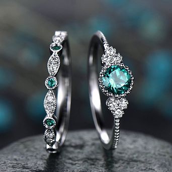 2 pc Rings for Women Shiny Round Zirconia Jewelry for Engagement Party Ring