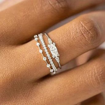3PcsTrend Dainty Rings For Women Entry Lux Zircon Midi Finger Rings Engagement