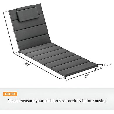 Patio Chaise Lounge Cushion with Headrest Pillow and Secure Tie Down Straps