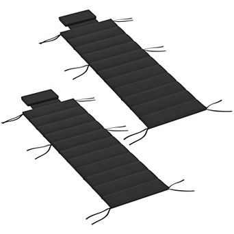 Patio Chaise Lounge Cushion with Headrest Pillow and Secure Tie Down Straps