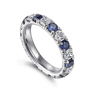 3mm Thin Band Eternity Rings White and Blue Created Sapphire Ring