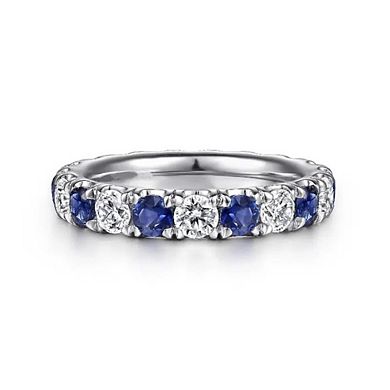 3mm Thin Band Eternity Rings White and Blue Created Sapphire Ring