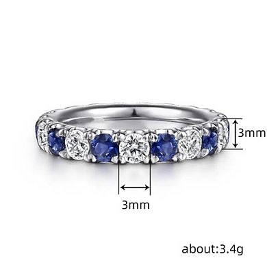 3mm Thin Band Eternity Rings White and Blue Created Sapphire Ring