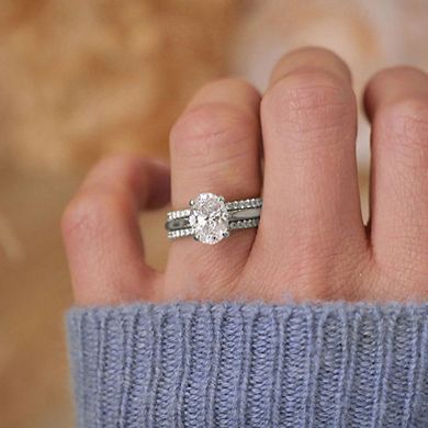 3 Piece Oval CZ with Micro Pave Bands Ring Set for Women