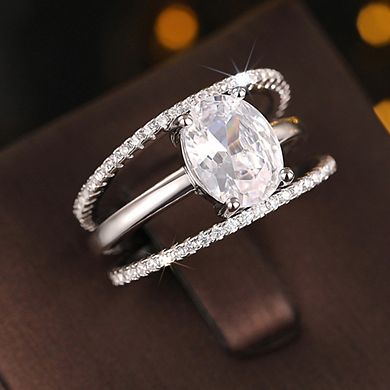 3 Piece Oval CZ with Micro Pave Bands Ring Set for Women