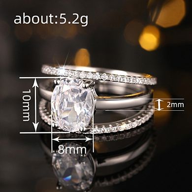 3 Piece Oval CZ with Micro Pave Bands Ring Set for Women