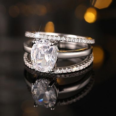 3 Piece Oval CZ with Micro Pave Bands Ring Set for Women