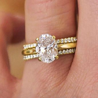 3 pc Oval CZ with Micro Pave Bands Ring Set for Women
