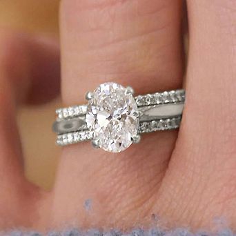 3 pc Oval CZ with Micro Pave Bands Ring Set for Women
