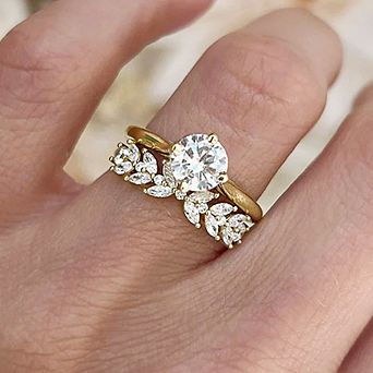 2 pc Couple Rings with Geometric Design of Wheat Ears