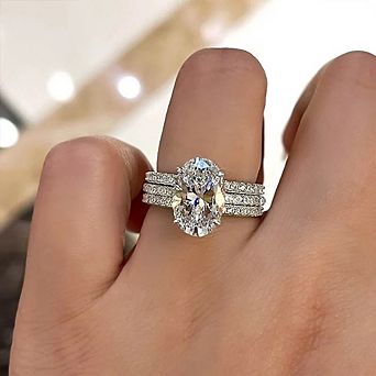 3 pc Oval CZ with Micro Pave Bands Ring Set for Women