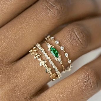 4 pc Set Dainty Rings with Claw-Set Marquise Cubic Zirconia for Women