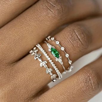 4 pc Set Dainty Rings with Claw-Set Marquise Cubic Zirconia for Women