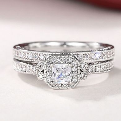 2PCS 925 Plated Silver Bridal Rings Sets