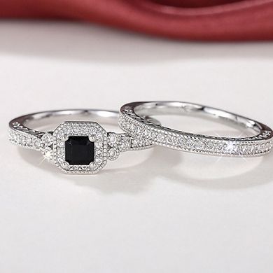 2PCS 925 Plated Silver Bridal Rings Sets