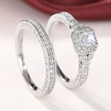 2PCS 925 Plated Silver Bridal Rings Sets