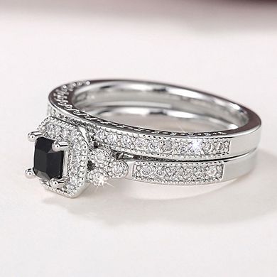 2PCS 925 Plated Silver Bridal Rings Sets