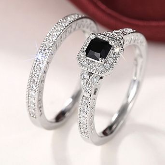 2 pc 925 Plated Silver Bridal Rings Sets