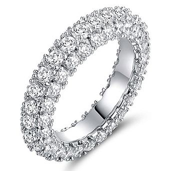 Womens 3 Row Eternity Ring Wedding Band Cubic Zirconia Eternity Band Ring