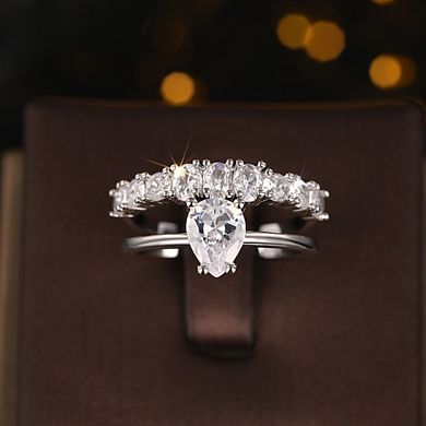 2pcs Elegant Double Layered Zirconia Ring