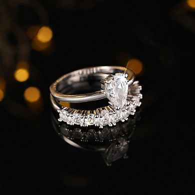 2pcs Elegant Double Layered Zirconia Ring