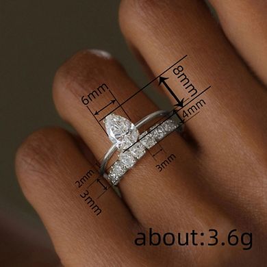 2pcs Elegant Double Layered Zirconia Ring