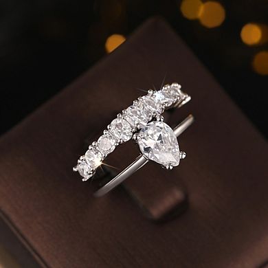 2pcs Elegant Double Layered Zirconia Ring
