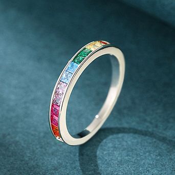 18K Silver Plated Eternity Bands with Colorful Cubic Zirconia