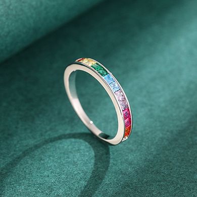 18K Silver Plated Eternity Bands with Colorful Cubic Zirconia