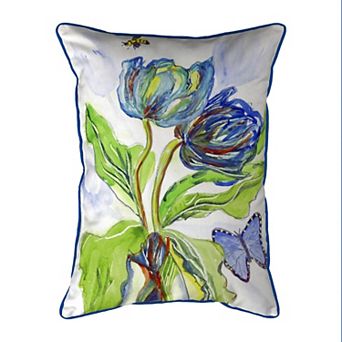 Betsy Drake Tulips & Morpho Large Indoor Outdoor Pillow 16x20