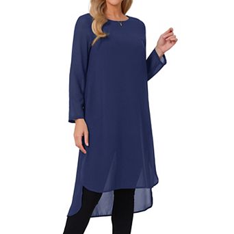 Women's High Low Tops Scoop Neck Chiffon Blouse Asymmetrical Loose Shirt Long Sleeve Side Split Tops