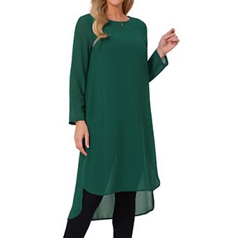 Women's High Low Tops Scoop Neck Chiffon Blouse Asymmetrical Loose Shirt Long Sleeve Side Split Tops