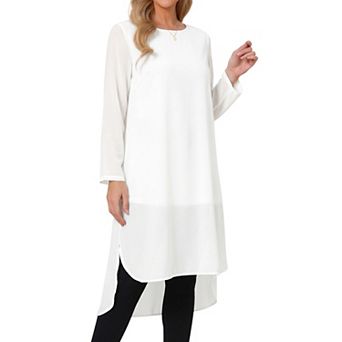 Women's High Low Tops Scoop Neck Chiffon Blouse Asymmetrical Loose Shirt Long Sleeve Side Split Tops