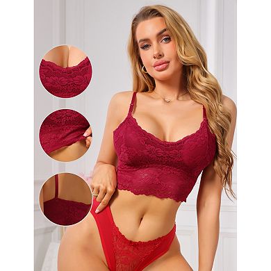 Women's Lace V Neck Wireless Camisole Adjustable Spaghetti Straps Stylish Padded Triangle Bras