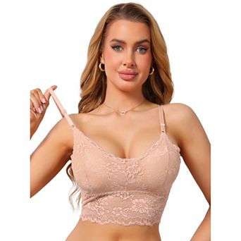 Women's Lace V Neck Wireless Camisole Adjustable Spaghetti Straps Stylish Padded Triangle Bras