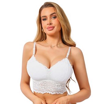 Women's Lace V Neck Wireless Camisole Adjustable Spaghetti Straps Stylish Padded Triangle Bras