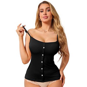 Women's Button Down Cami Tank Sleeveless U-Neck Spaghetti Strap Summer Camisoles