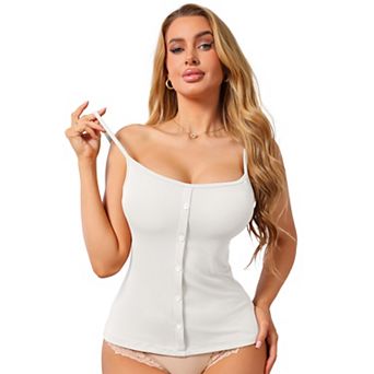 Women's Button Down Cami Tank Sleeveless U-Neck Spaghetti Strap Summer Camisoles