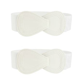 2 pc Interlock 8-shaped Buckle Elastic Faux Leather Stretch Waist Belt for Lady