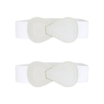 2 pc Interlock 8-shaped Buckle Elastic Faux Leather Stretch Waist Belt for Lady