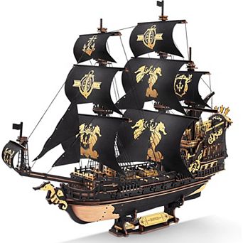 Rokr The Seahorse Barque 3D Wooden Puzzles for Adults, Black Sailboat Model Kit